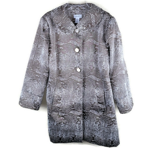 Carmen Marc Valvo Coat Womens M‎ Brown/Metallic Tapestry Round Collar Car - Picture 1 of 10